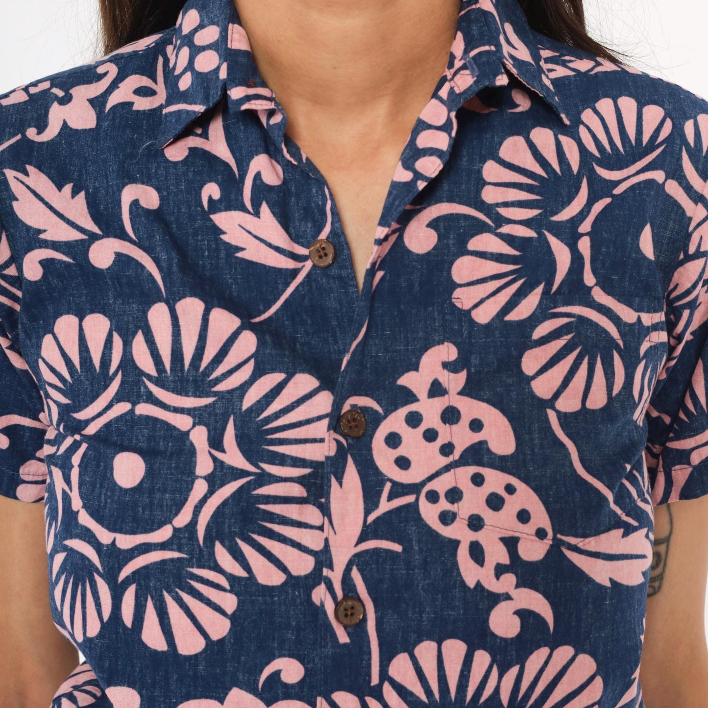 2000s Kahala Hawaiian Floral Shirt Cobalt Blue Pink Cotton XS