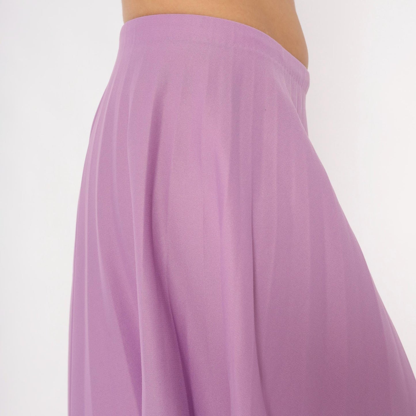 70s Lilac Pleated A-Line Skirt Purple Swing Elastic Waist Medium Large