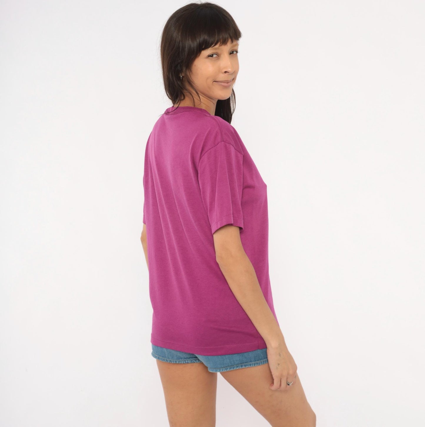 80s Plum Pocket Tee Cotton Crew Neck Boxy Short Sleeve Medium