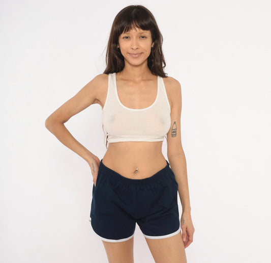 2000s Scoring Navy Athletic Runner Shorts White Trim Medium Large