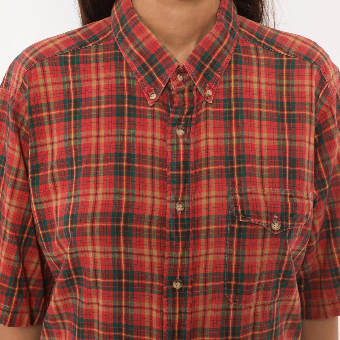 90s Resilio Red Plaid Cotton Button-Down Shirt Short Sleeve Small