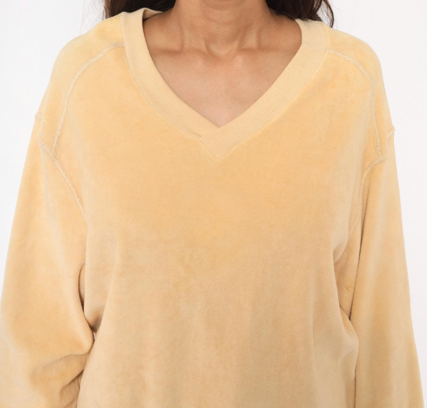 80s Admit One Velour Sweatshirt Cream Raglan V-Neck Extra Large XL