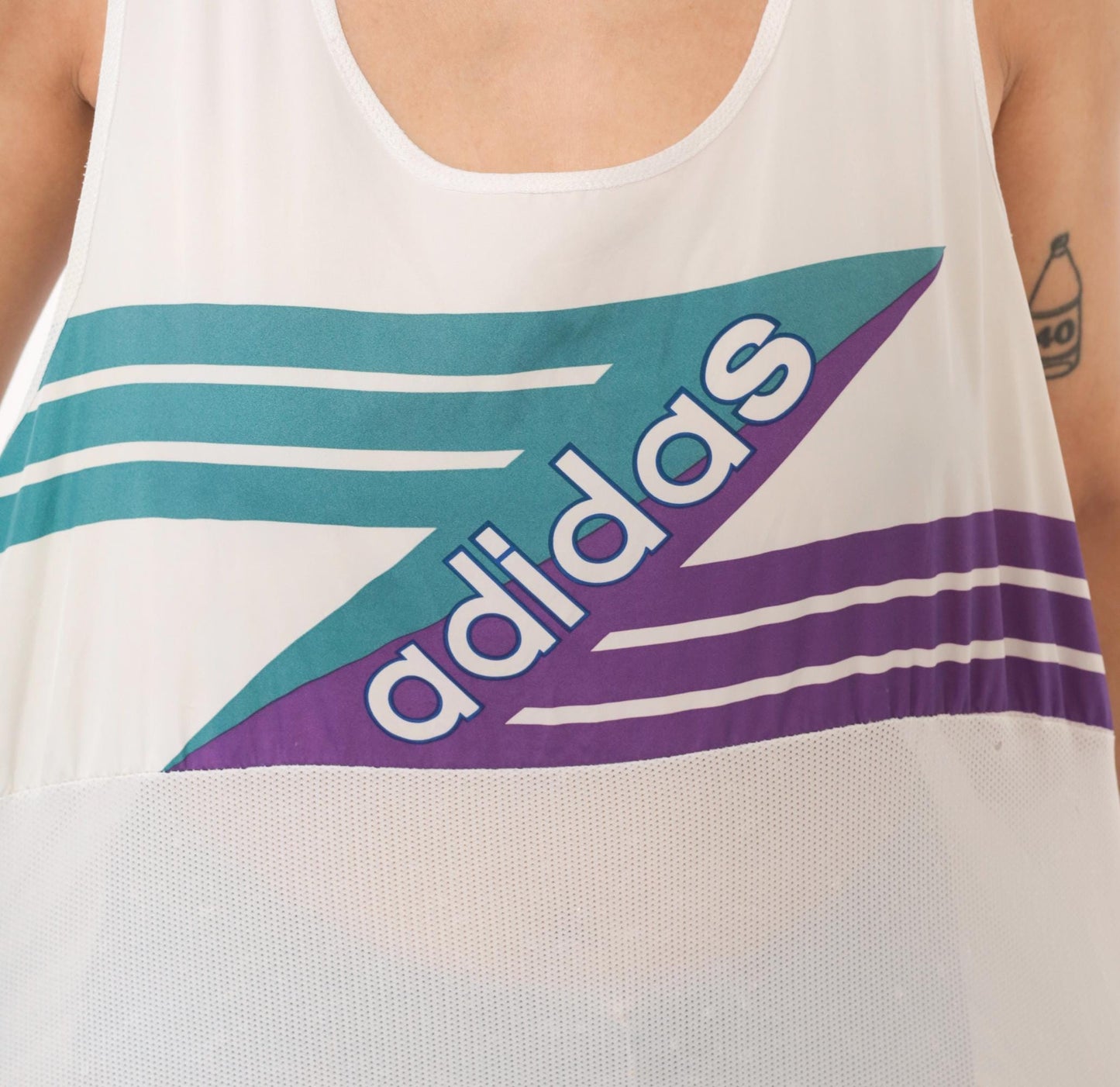 90s Adidas Tank Top White Teal Purple Mesh Athletic Sleeveless Extra Large XL