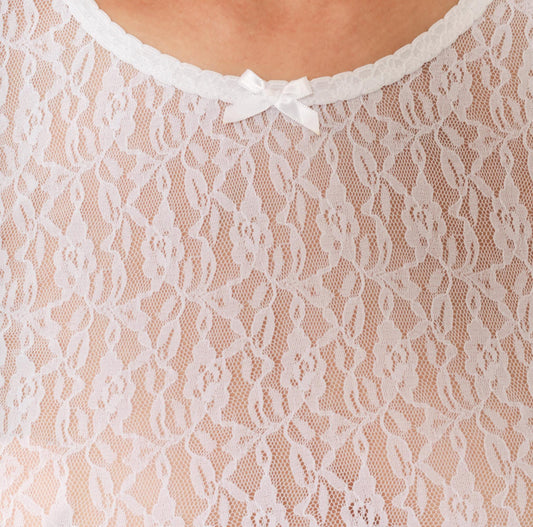 80s Copper Key White Lace Babydoll Slip Dress Satin Bow Nightgown Small