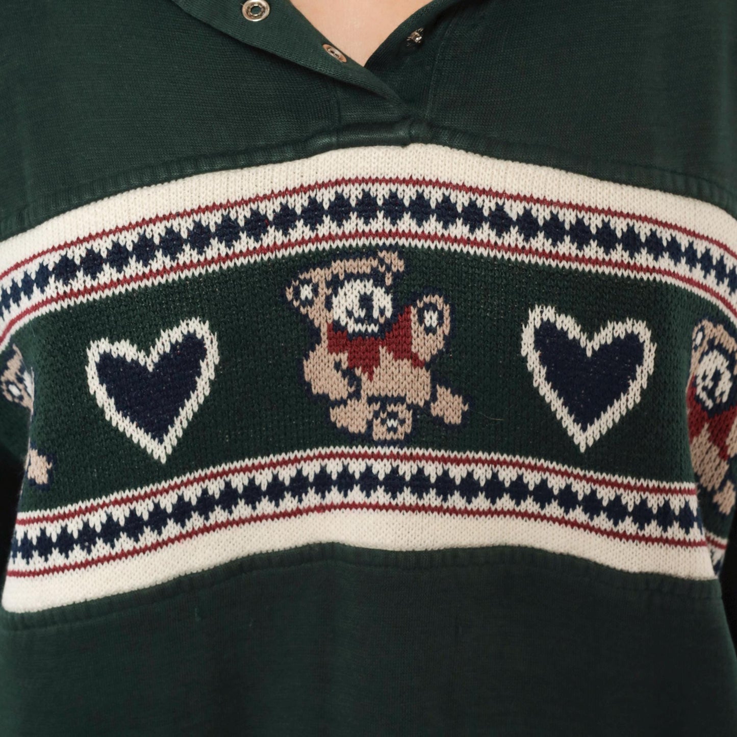 90s Carolina Teddy Bear Fair Isle Pullover Forest Green Knit Large L
