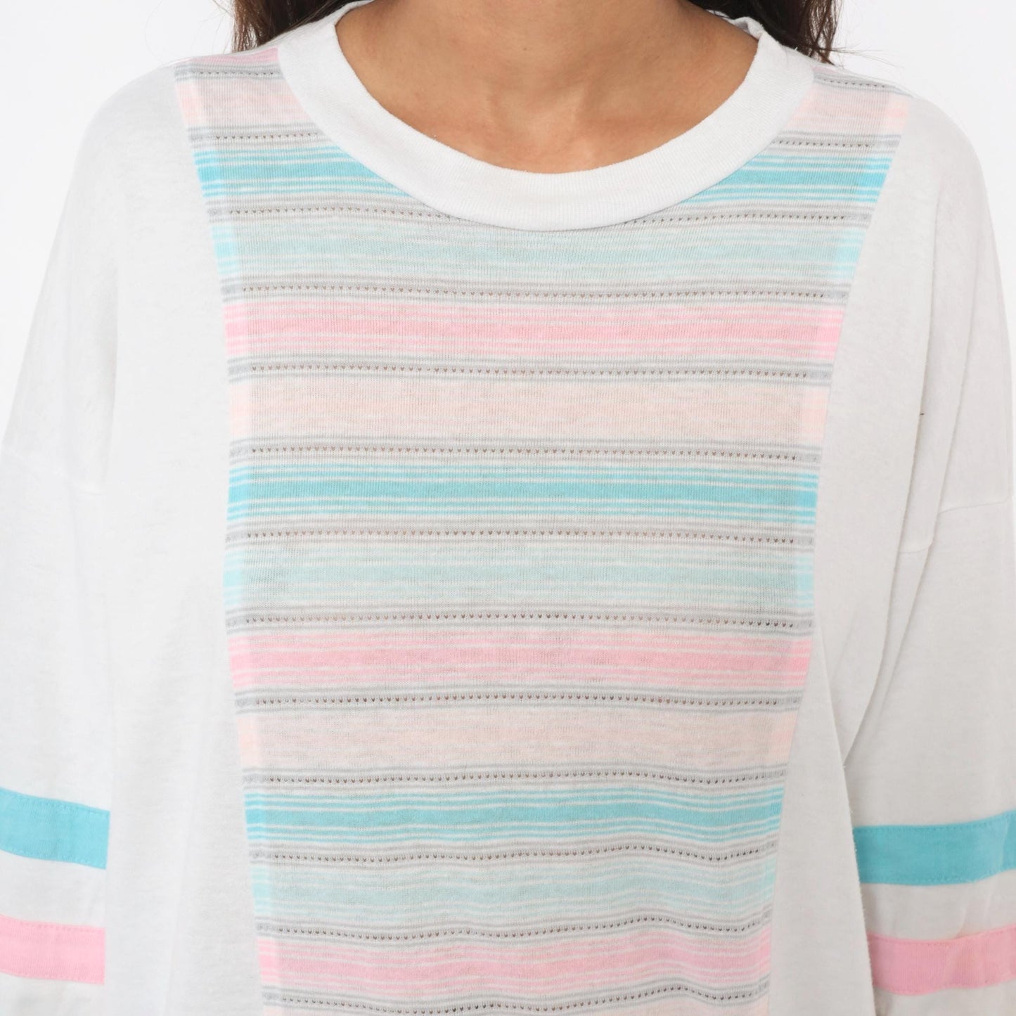 80s Marc Perry Pastel Striped Cotton Sweatshirt Crew Neck Medium