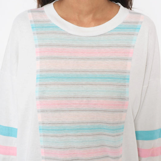 80s Marc Perry Pastel Striped Cotton Sweatshirt Crew Neck Medium