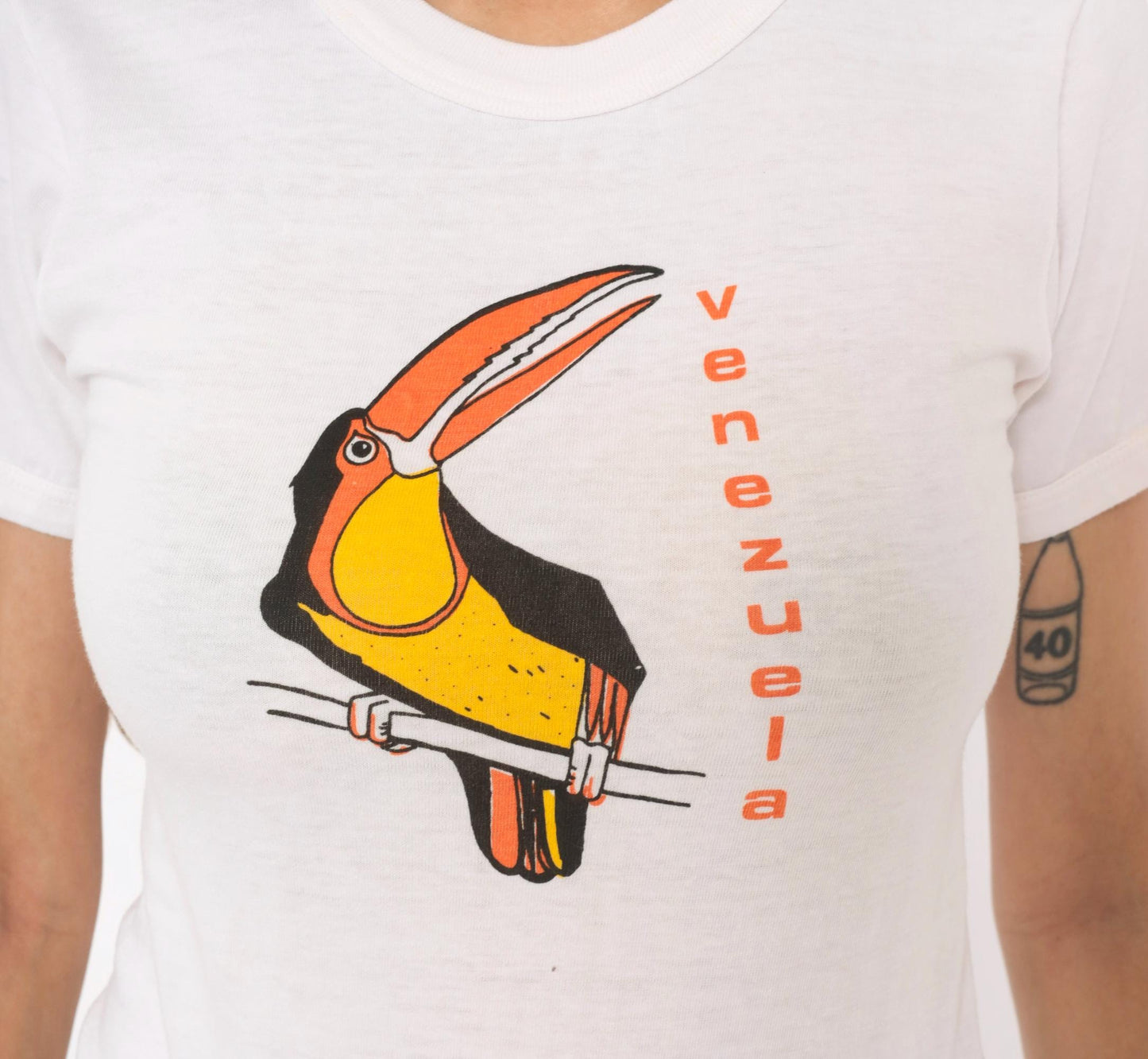 2000s Venezuela Toucan Graphic Baby Tee White Cotton Extra Small XS