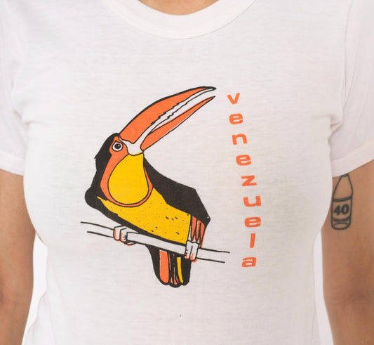 2000s Venezuela Toucan Graphic Baby Tee White Cotton Extra Small XS