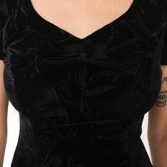 90s Southeastern Velvet Burnout Maxi Dress Black Floral V-Neck Extra Small