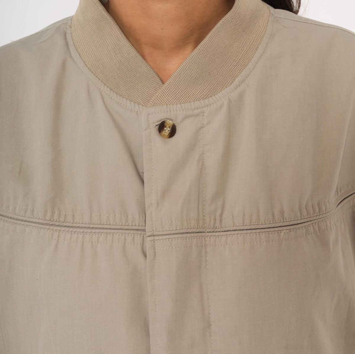 80s Windbreaker Bomber Jacket Tan Ribbed Knit Collar Small
