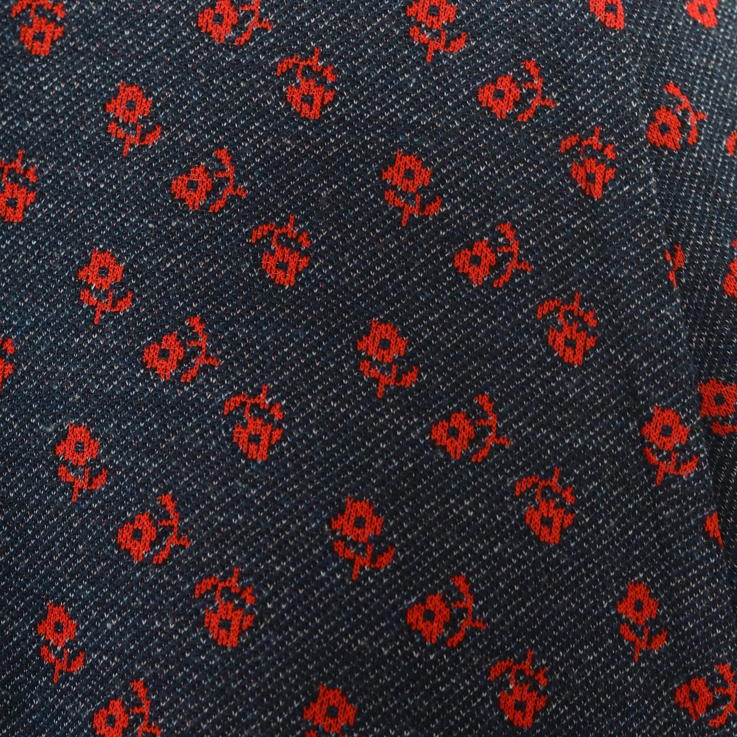 70s Navy Floral Mini Skirt High Waist Circle Flare Red Daisy Print XS