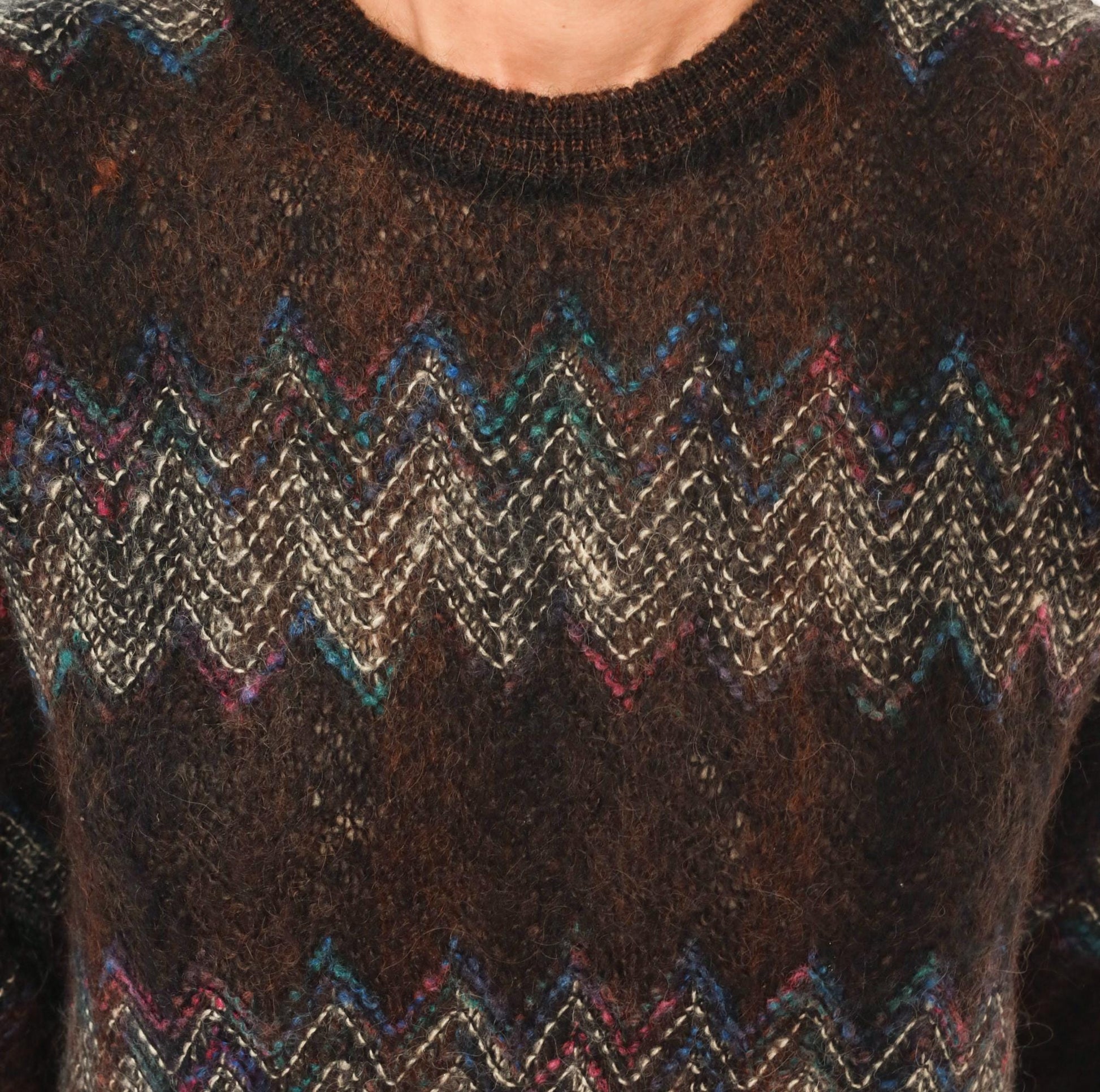 80s Croft & Barrow Chevron Zigzag Wool Pullover Dark Brown Small