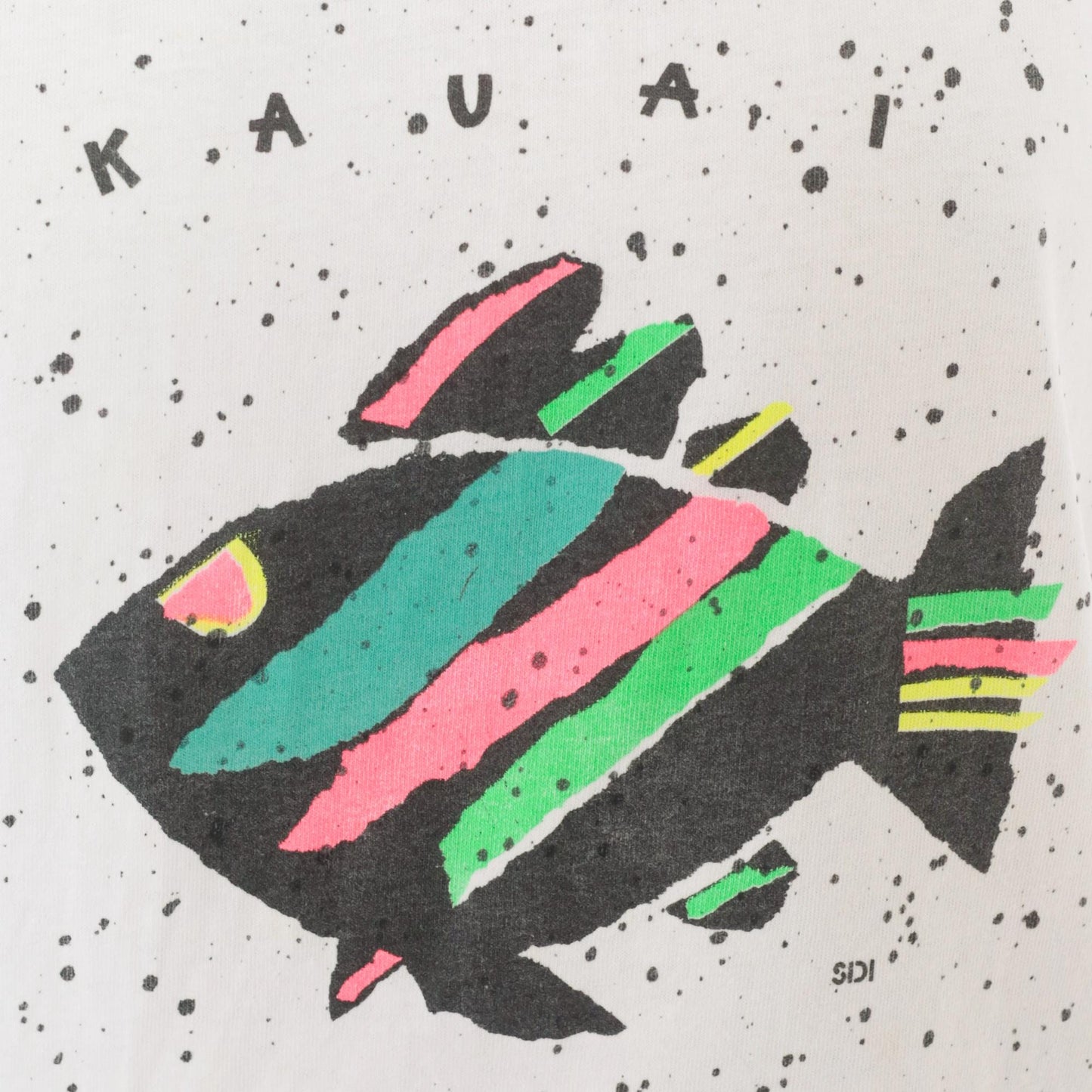 90s Oneita Kauai Fish Tank Top White Splatter Paint Neon Graphic Cotton Large L