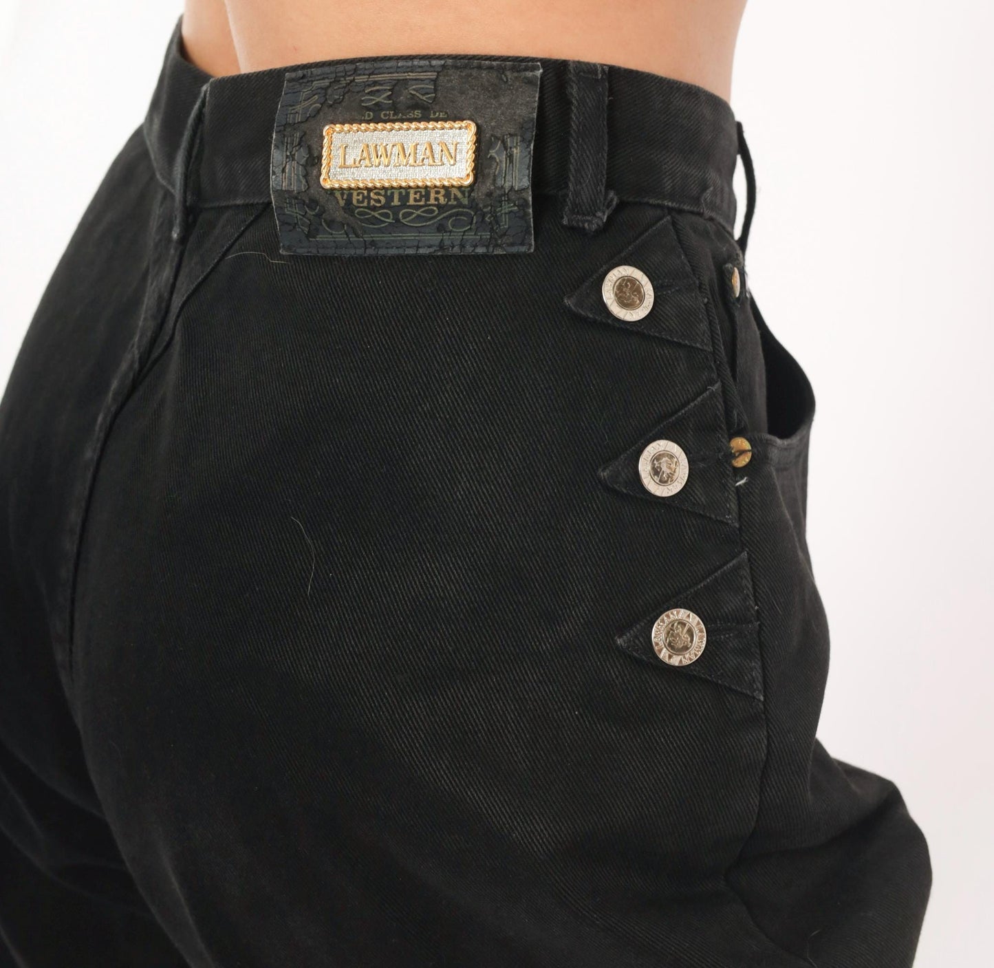 90s Lawman Western Black Denim High Waist Straight Leg Mom Jean Small