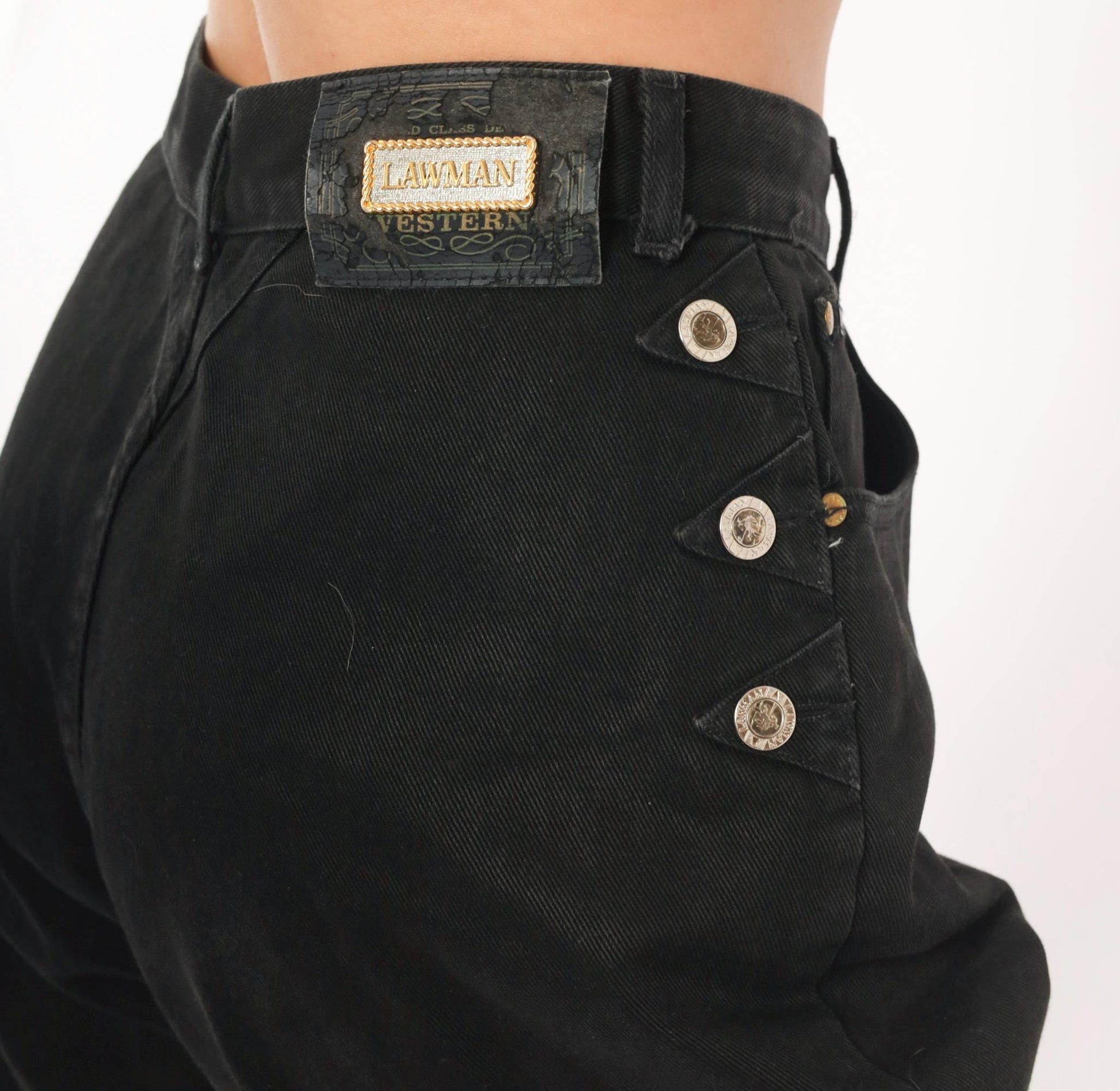 90s Lawman Western Black Denim High Waist Straight Leg Mom Jean Small