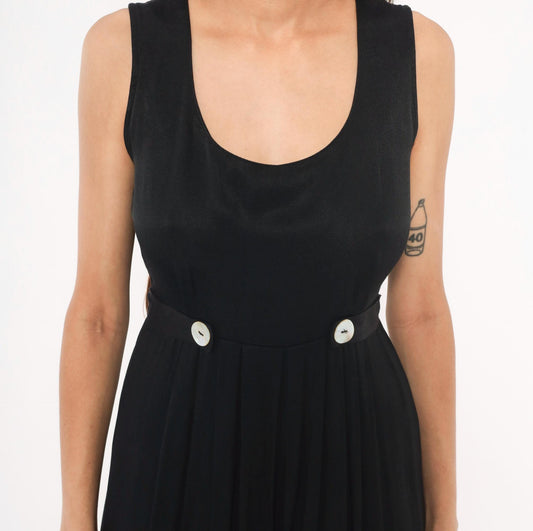 90s Jeffrey & Dara Black Wide-Leg Jumpsuit Pleated Waist Tie-Back Medium M