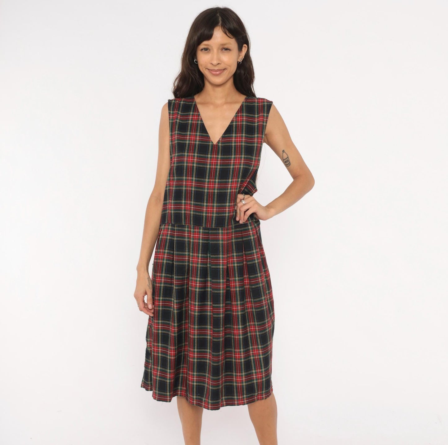 90s Baxter & Wells Plaid Jumper Dress Navy Red Green Tartan Large L
