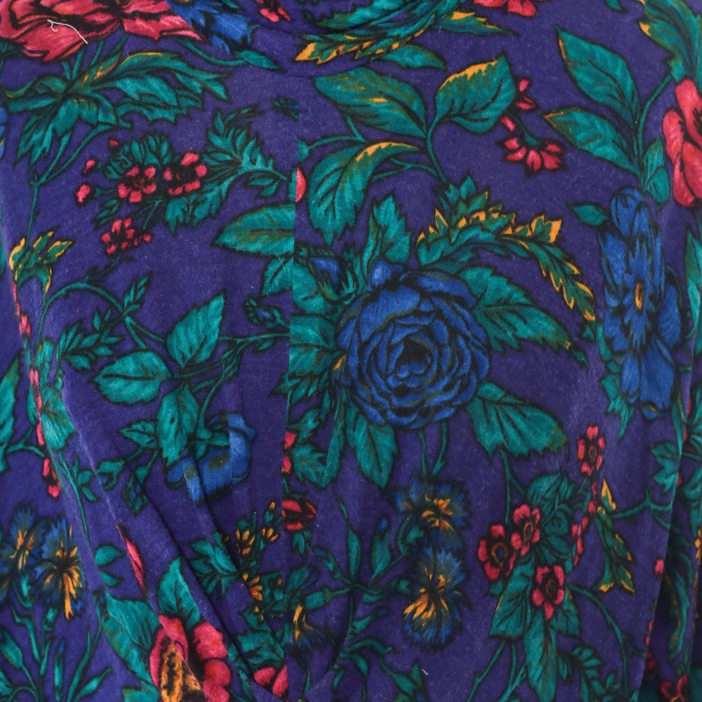 90s Alison J. Floral Mock Neck Midi Dress Purple Teal Long Sleeve Large L