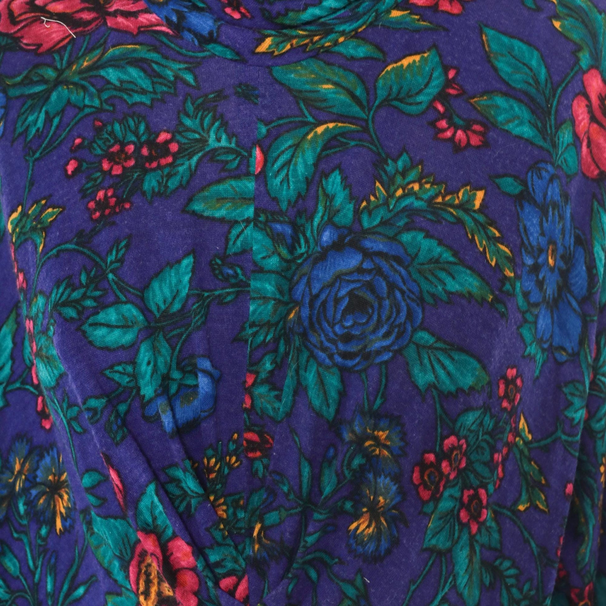 90s Alison J. Floral Mock Neck Midi Dress Purple Teal Long Sleeve Large L