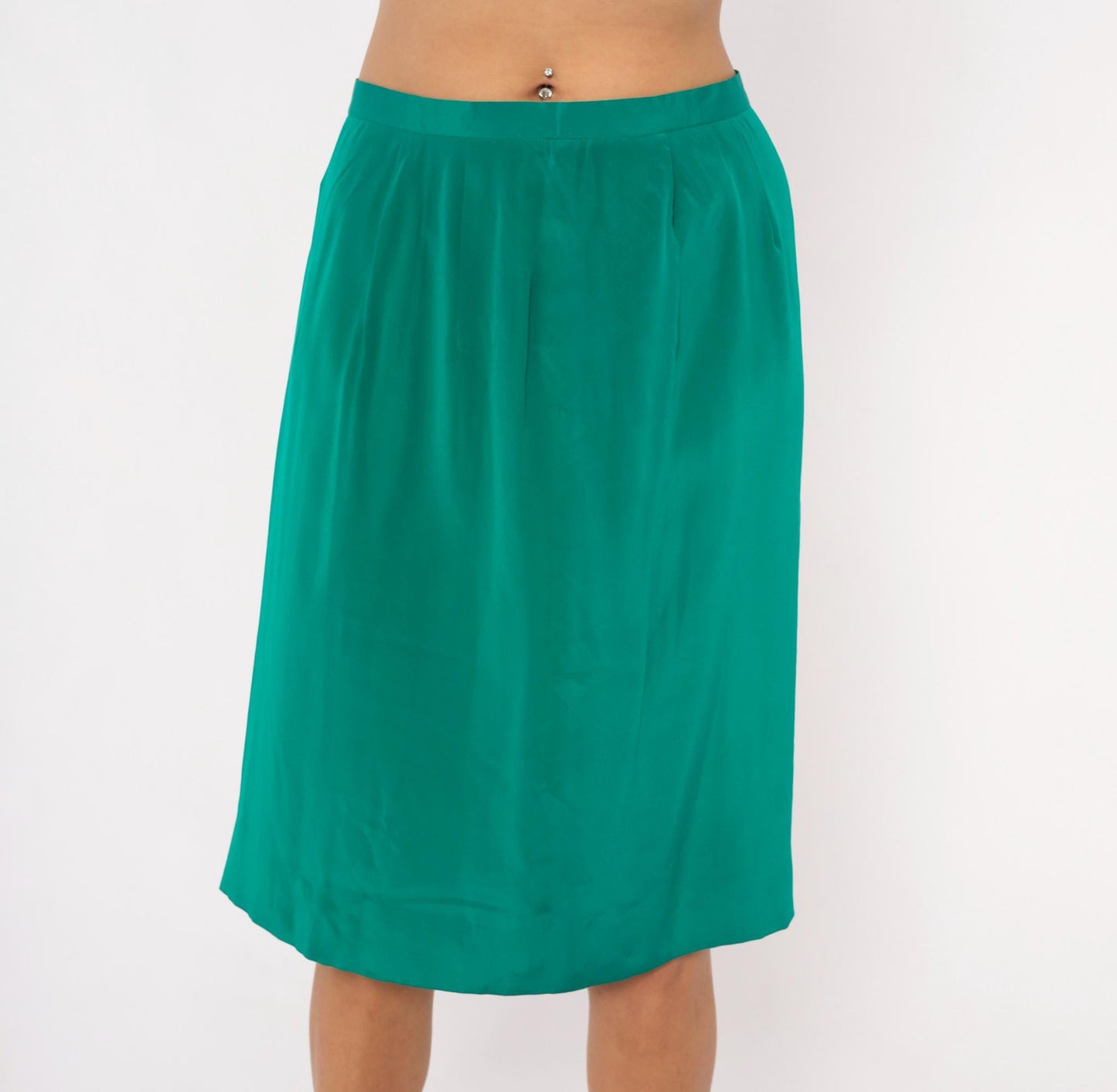 90s Teal Pencil Skirt Emerald Green Pleated A-Line Knee-Length Medium M