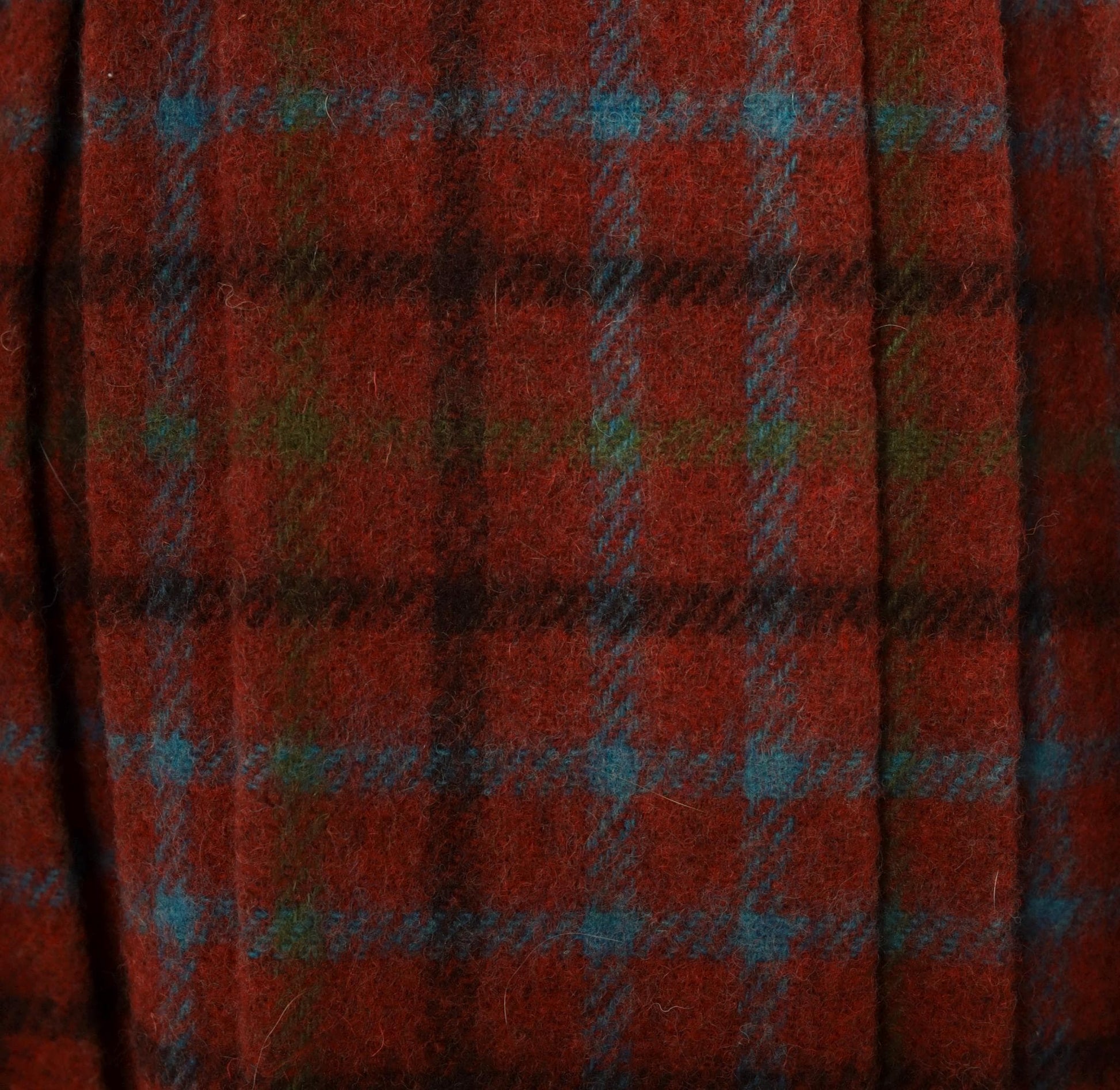 60s Mode O Day Wool Plaid Pleated Skirt Burgundy Tartan Knee-Length Extra Small XS