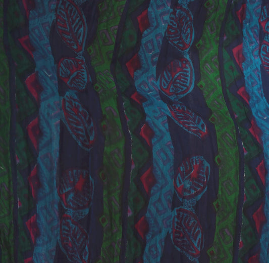 90s Via Max Broomstick Maxi Skirt Crushed Gauze Leaf Print Navy Multicolor Large L