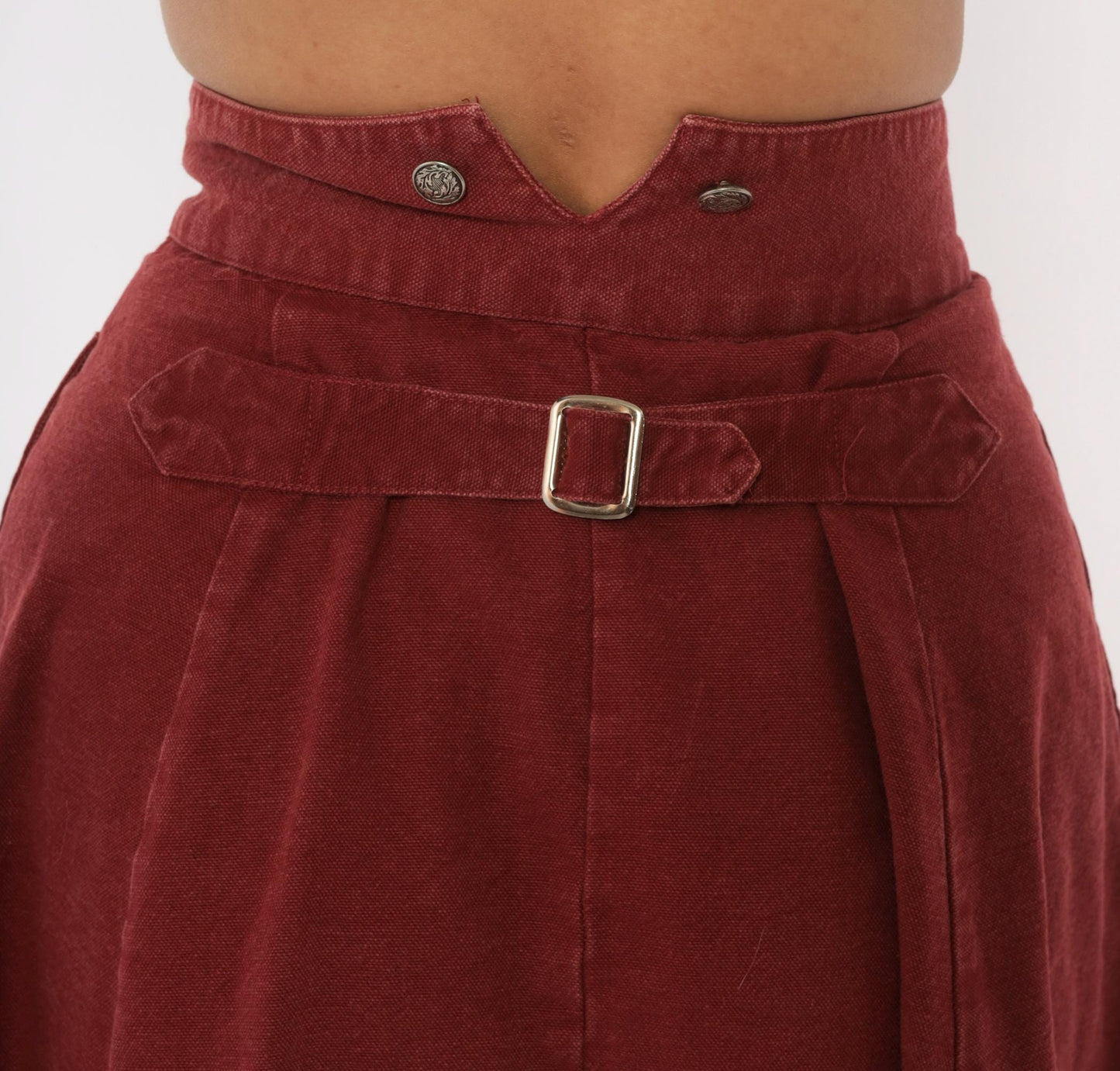 90s Miller Stockman Burgundy Cotton Circle Skirt High Waist Midi Extra Small XS