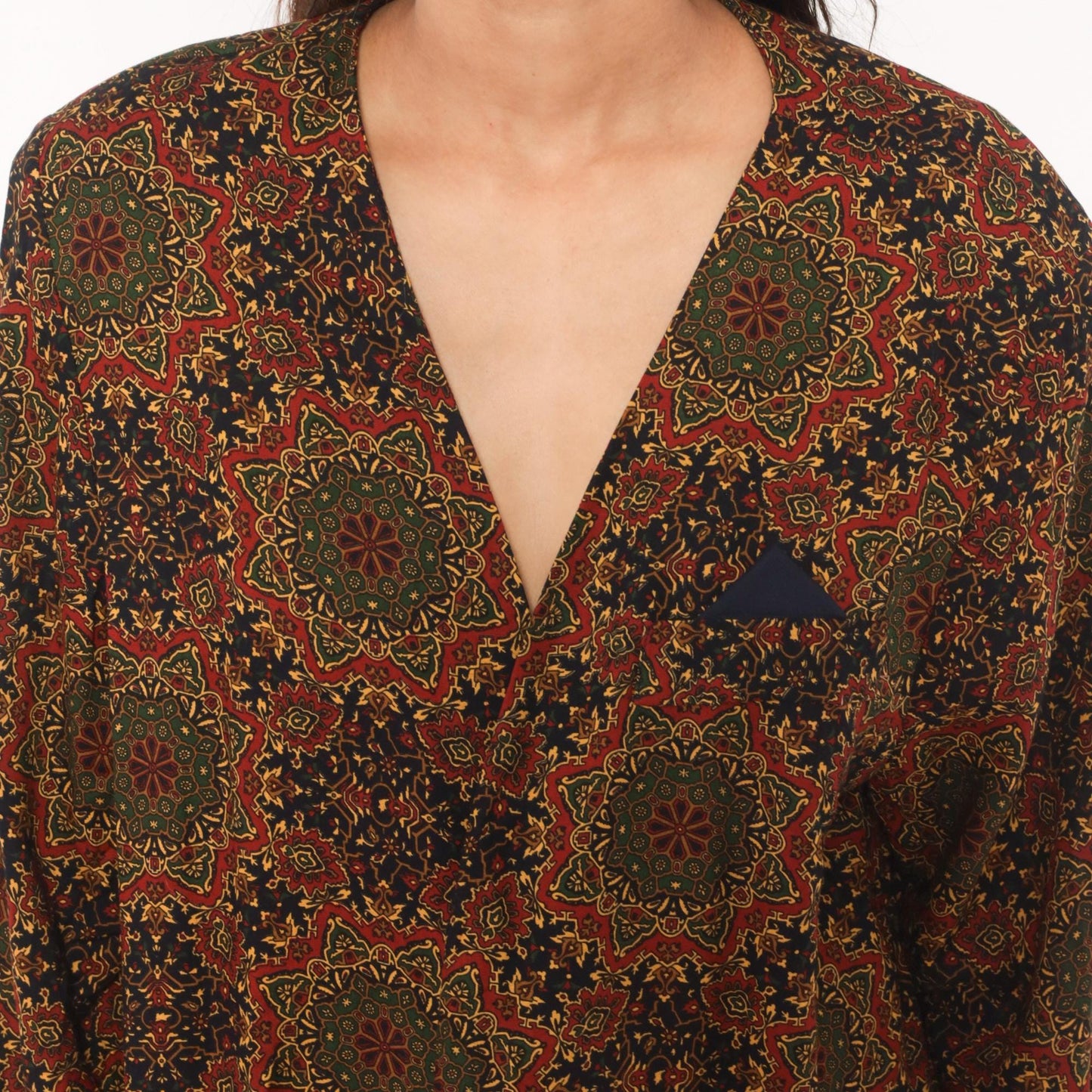 90s Medallion Tapestry Robe Kimono Navy Red Olive Gold Duster Large L