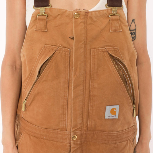 2000s Carhartt Insulated Bib Overalls Tan Duck Canvas Distressed Extra Large