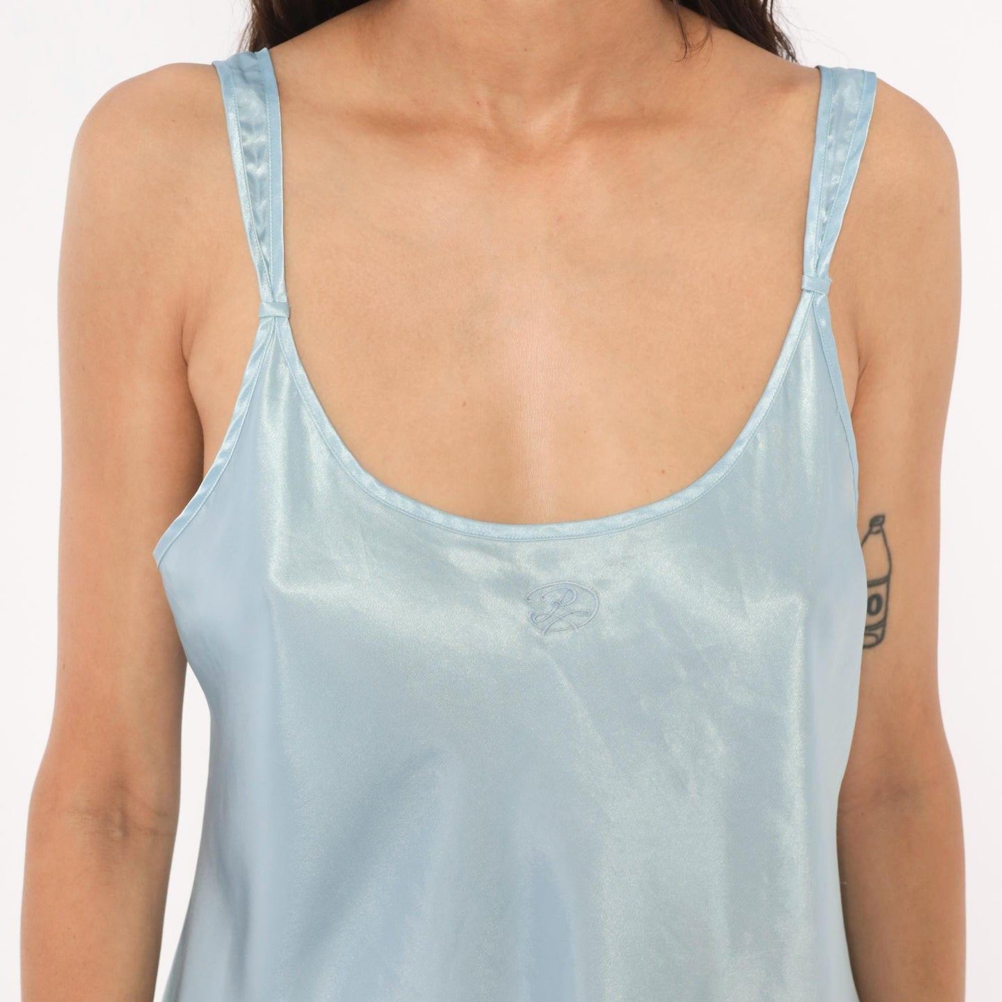 90s Oscar De La Renta Ice Blue Satin Slip Dress Mini Chemise Large L