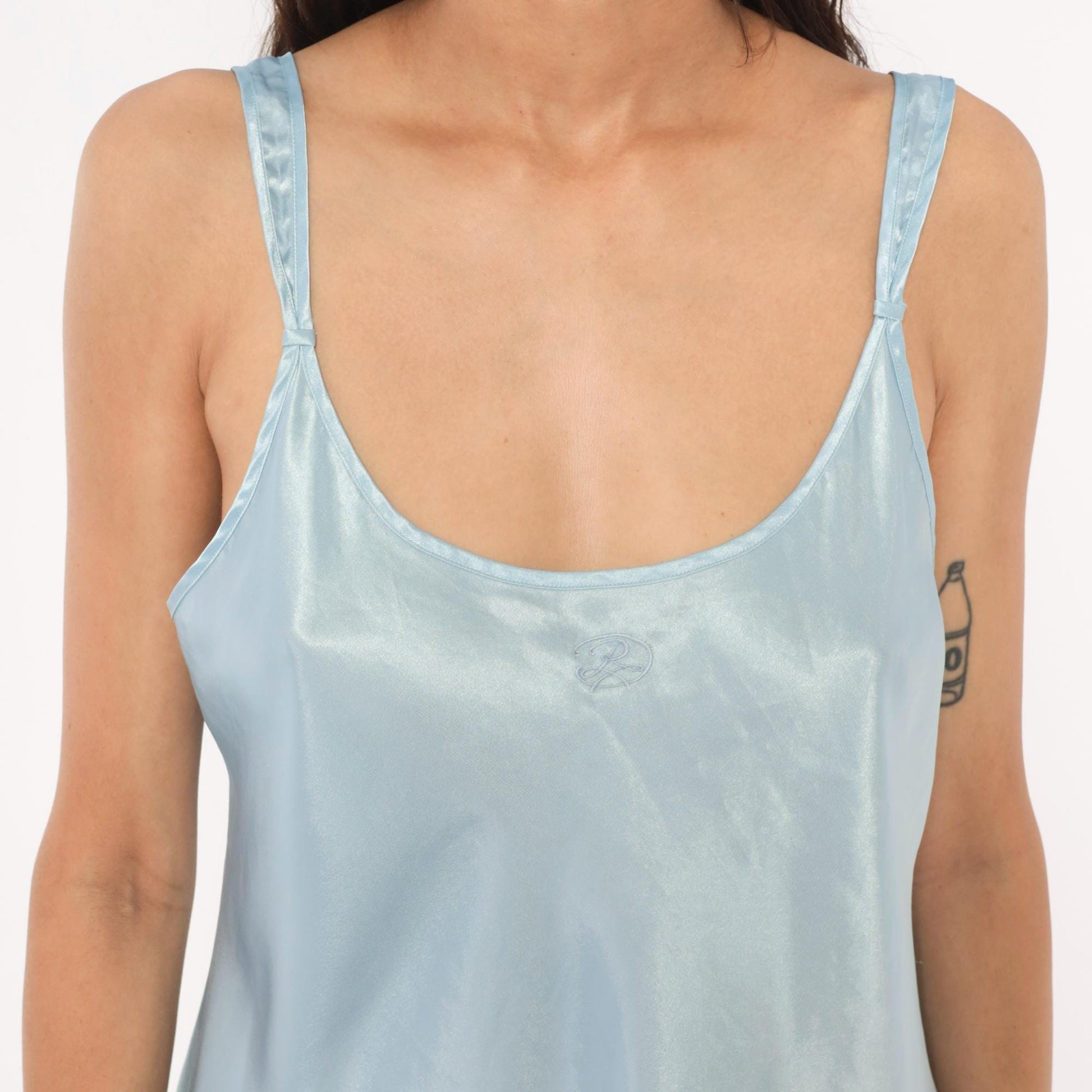 90s Oscar De La Renta Ice Blue Satin Slip Dress Mini Chemise Large L