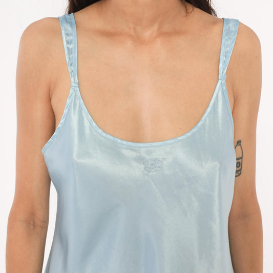 90s Oscar De La Renta Ice Blue Satin Slip Dress Mini Chemise Large L