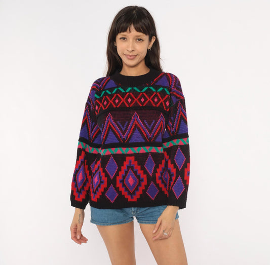 90s Croquet Club Southwestern Geometric Knit Pullover Small S