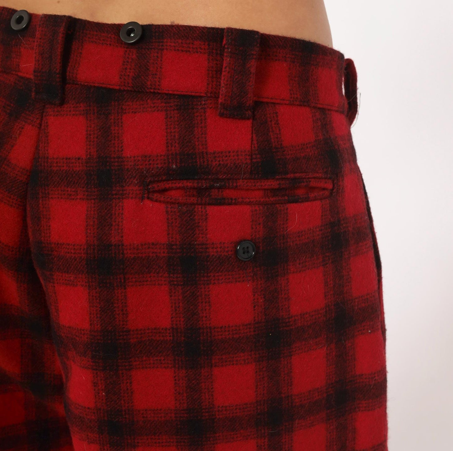 Woolrich Buffalo Plaid Wool Pants 80s Red Black Straight Leg Extra Large XL