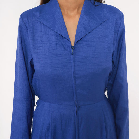80s Joan Walters Cobalt Jumpsuit Long Sleeve Pleated Tapered Small