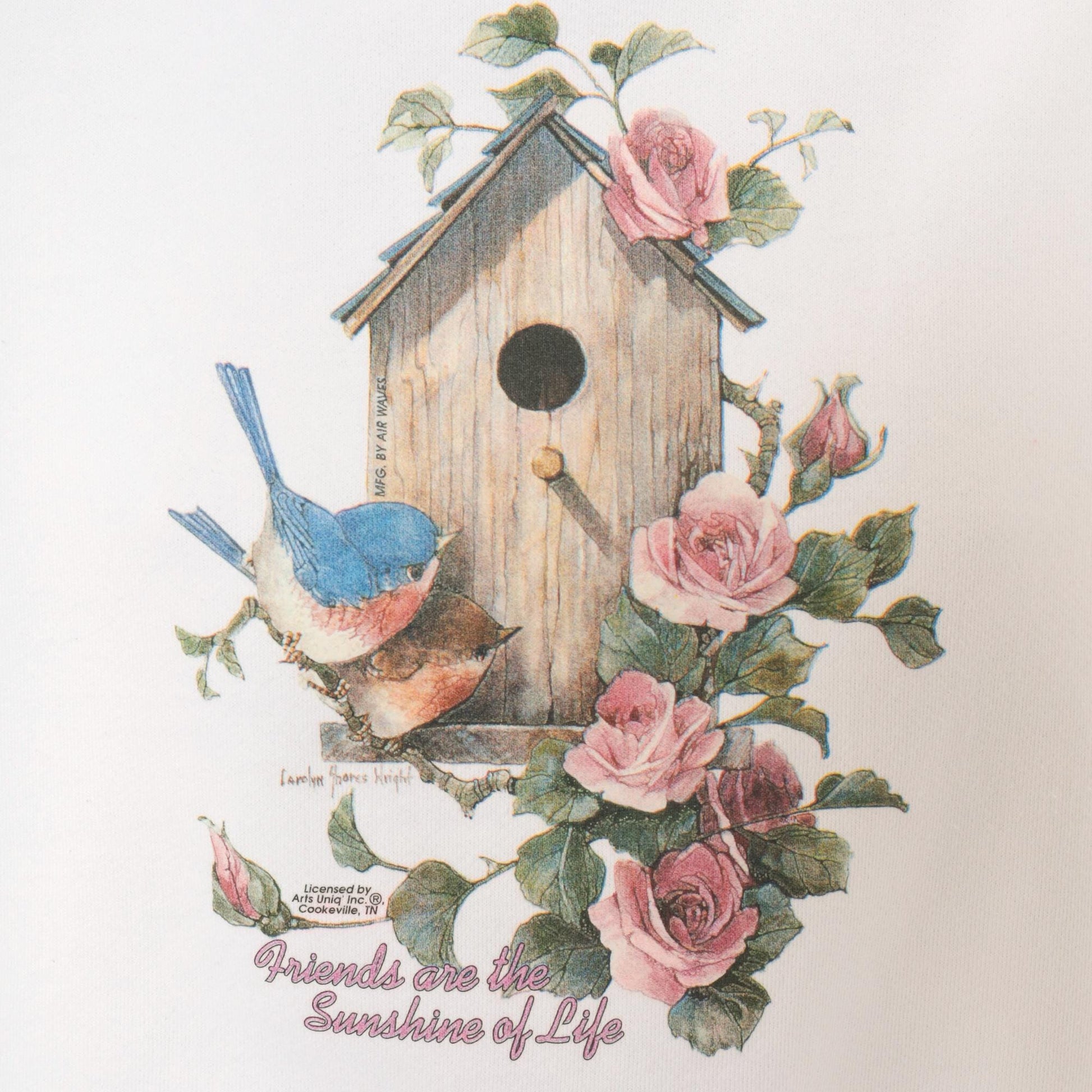 90s Birdhouse Roses Crewneck Sweatshirt White Graphic Floral Extra Large