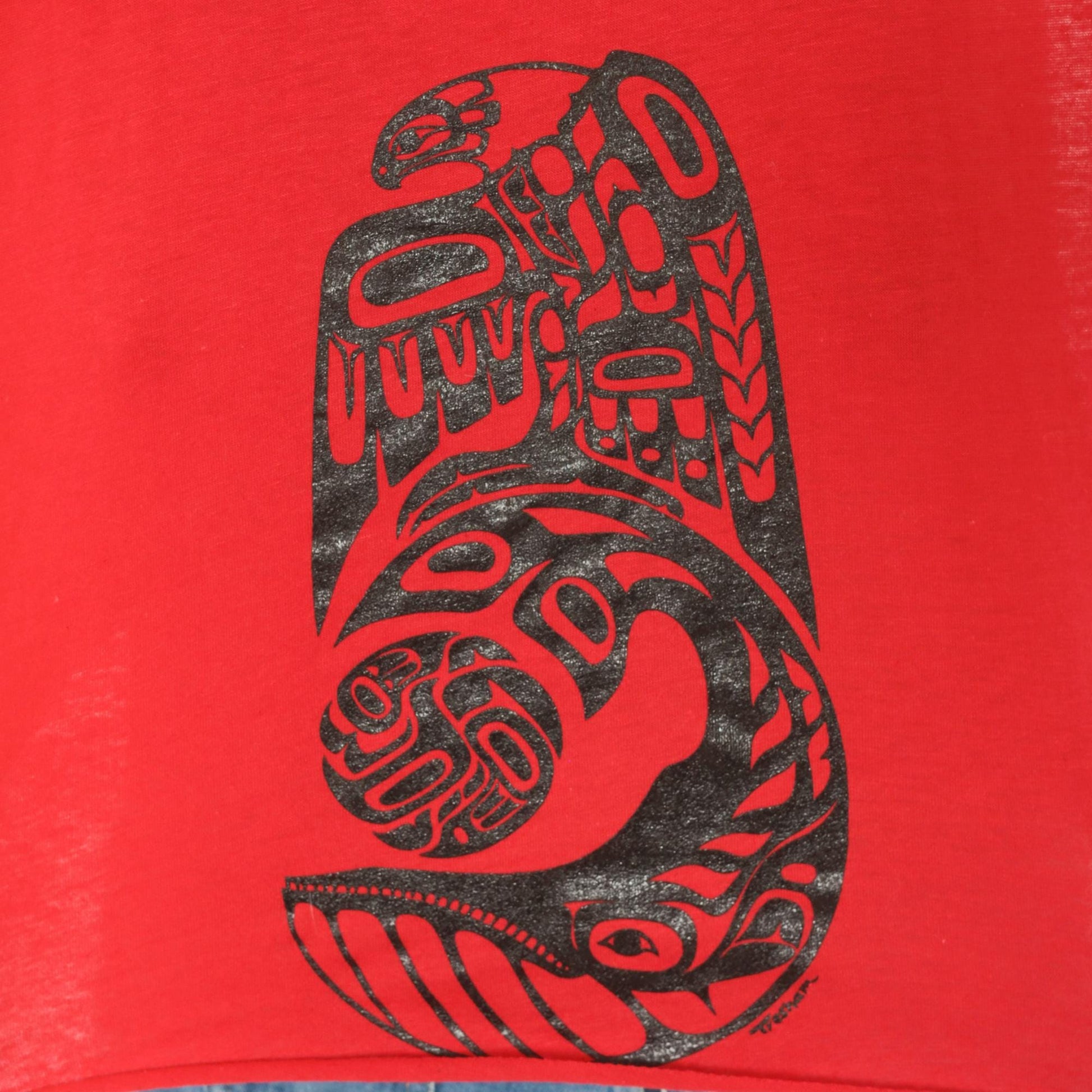 80s Healthknit Red Crop Tank Tribal Totem Print Black Sleeveless Small