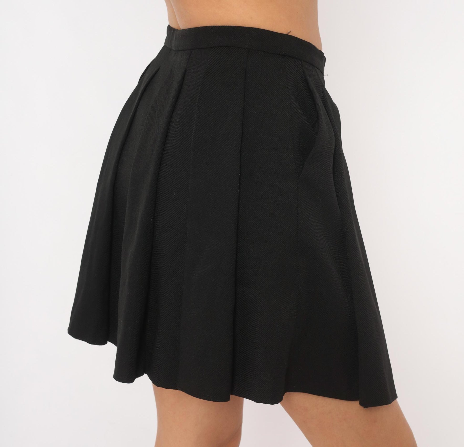J. Crew 2000s Black Box Pleat Mini Skirt Flared A-Line Preppy Extra Small XS
