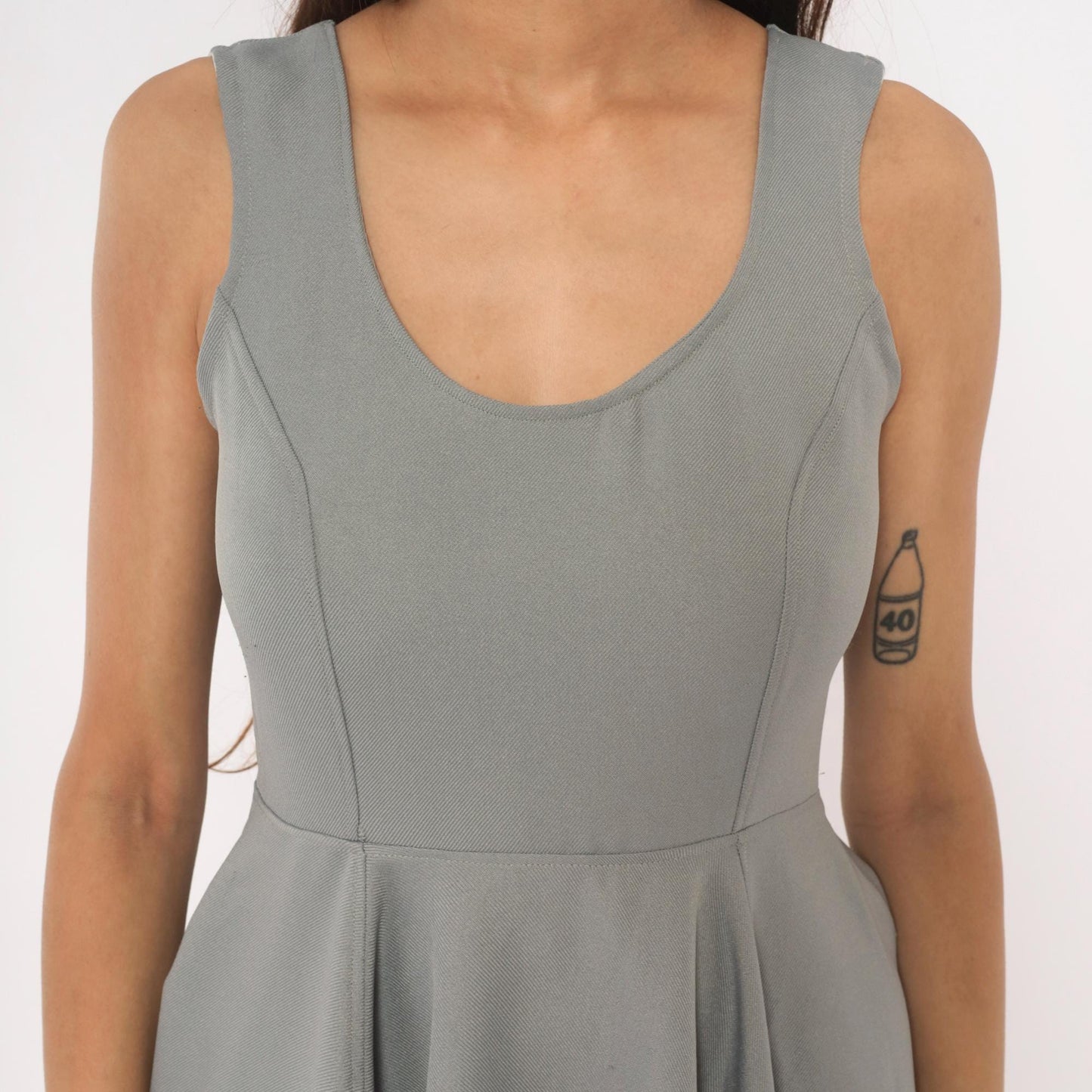 Y2K Grey Angel Wing Embroidered Mini Dress Sleeveless Skater Small S
