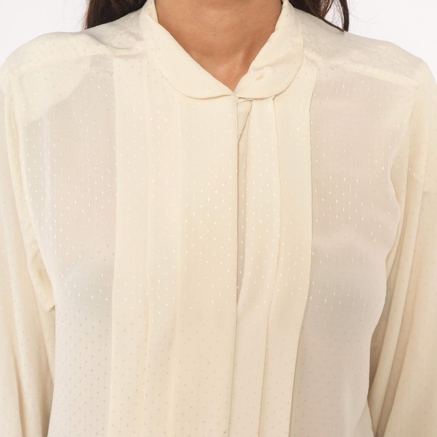80s Country Suburbans Cream Swiss Dot Blouse Peter Pan Collar Small