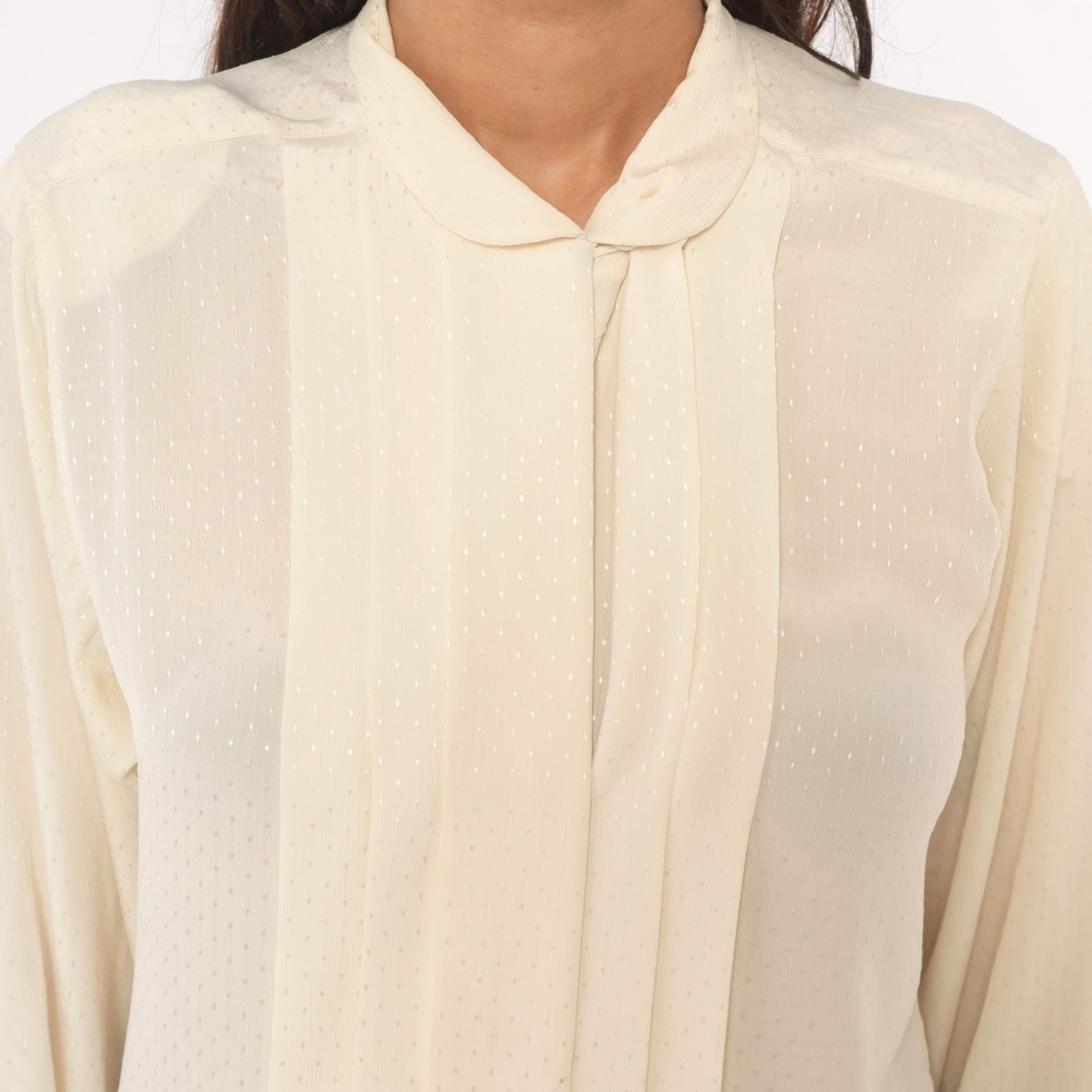 80s Country Suburbans Cream Swiss Dot Blouse Peter Pan Collar Small