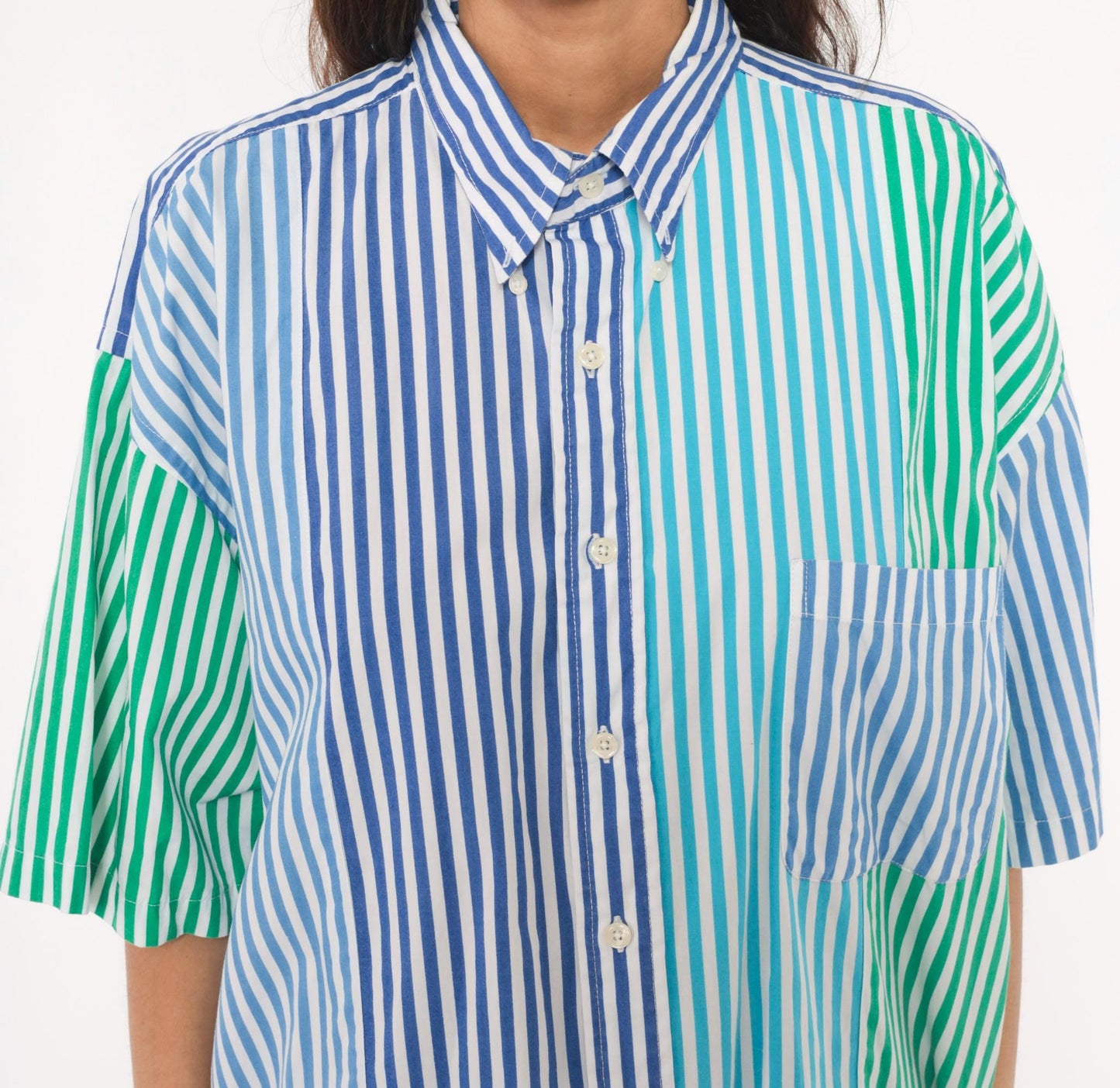 90s Van Heusen Multi-Stripe Patchwork Cotton Button-Up Shirt Large L