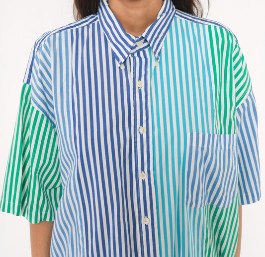90s Van Heusen Multi-Stripe Patchwork Cotton Button-Up Shirt Large L