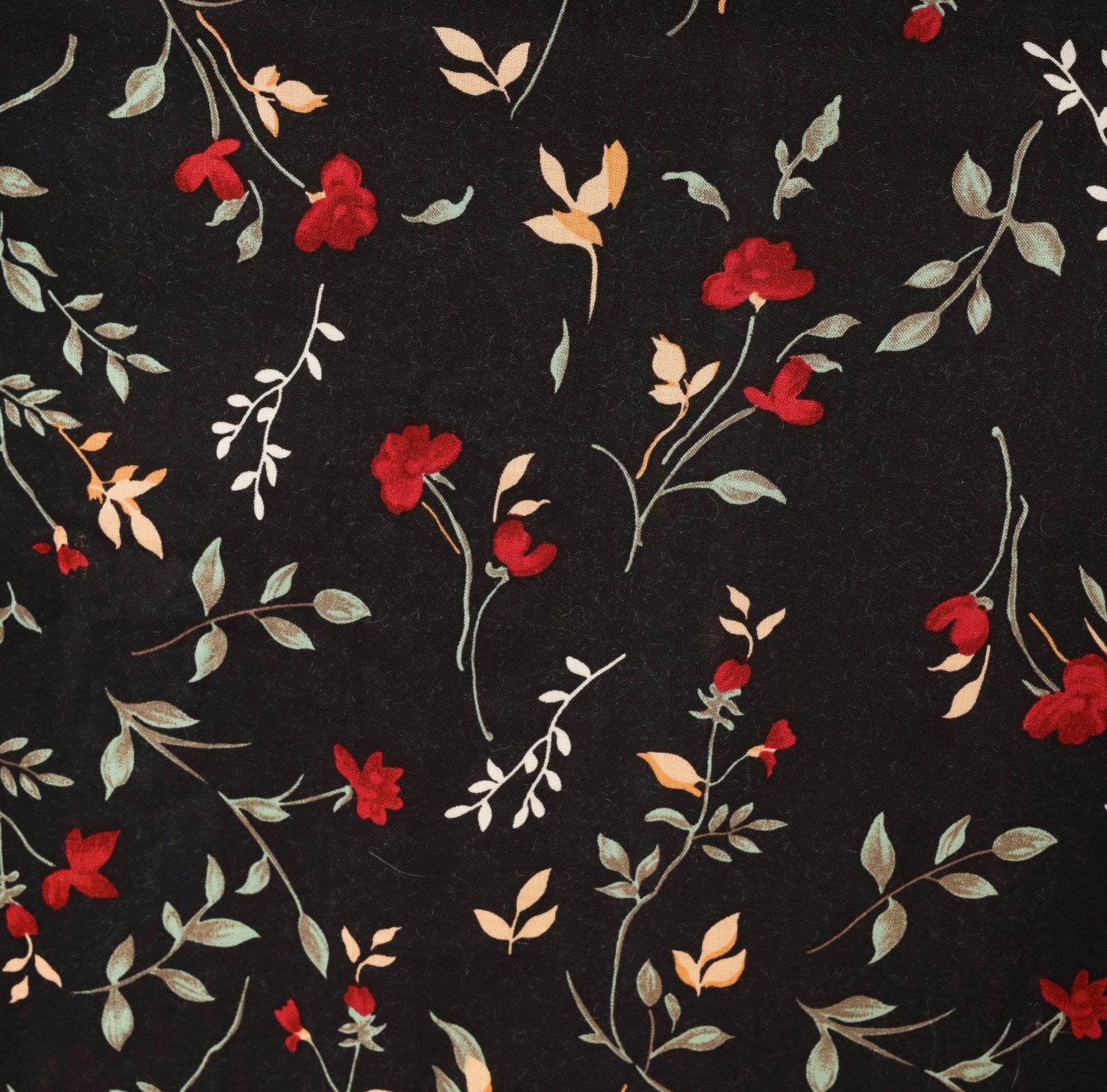 90s Appleseeds Botanical Midi Skirt Black Floral Red Green Extra Large XL