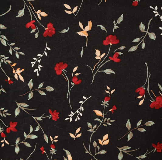 90s Appleseeds Botanical Midi Skirt Black Floral Red Green Extra Large XL