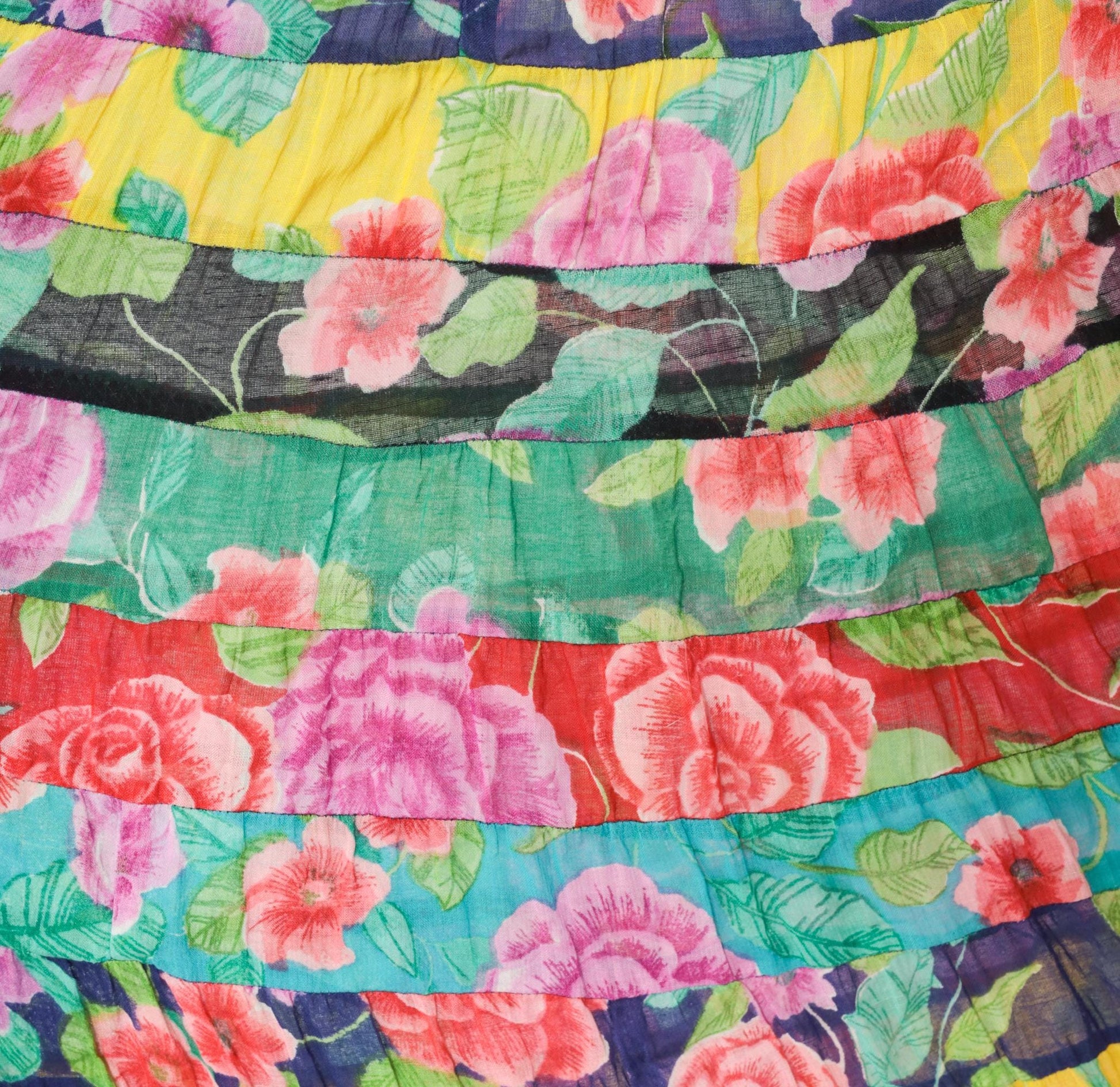 90s Sportique Patchwork Tiered Skirt Floral Rose Cotton Gauze Small