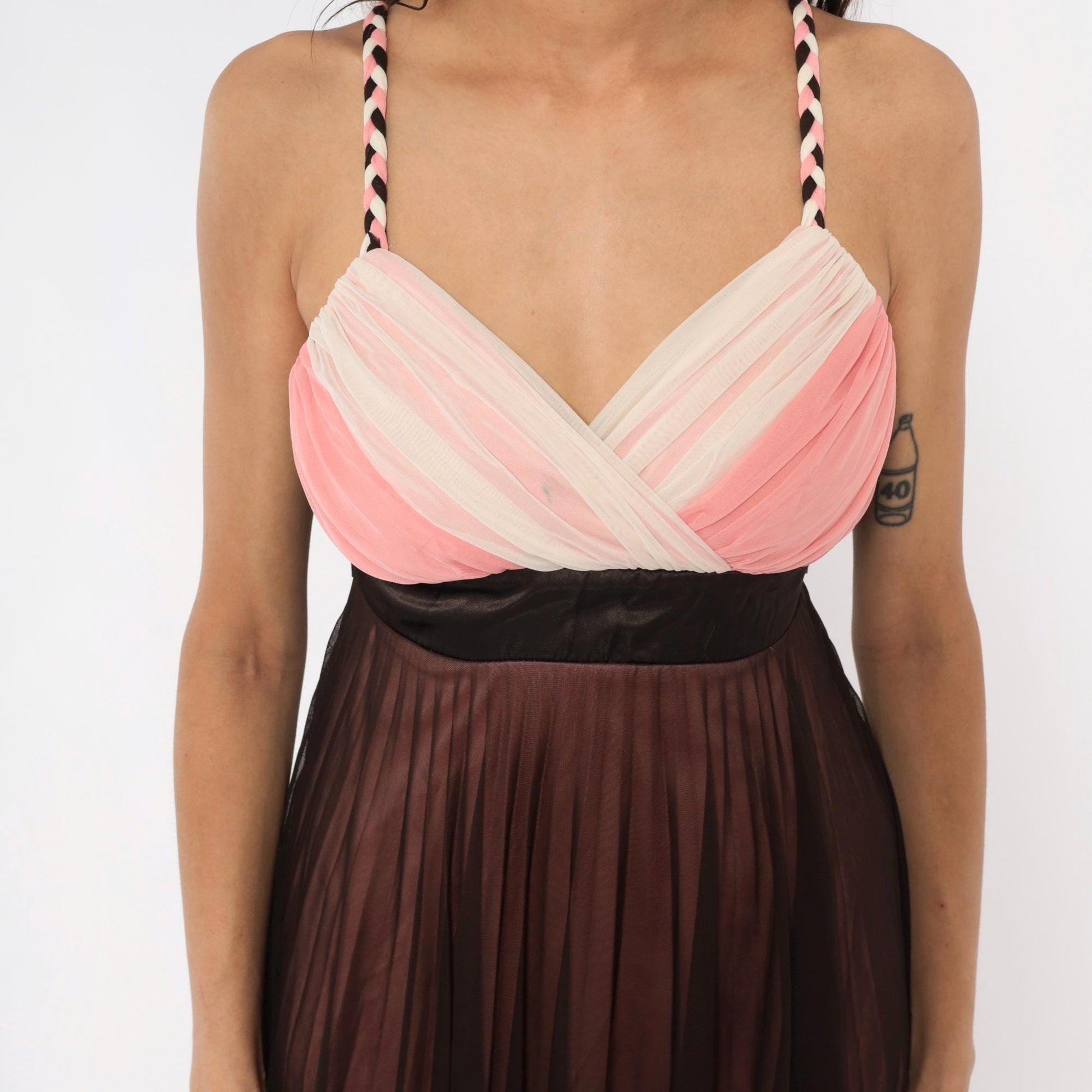 Y2K Alyn Paige Pink Babydoll Dress Braided Strap Satin Bow Medium M