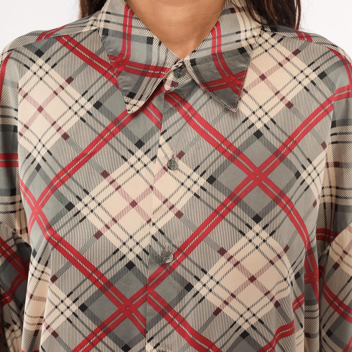 70s Monzini Plaid Button-Front Shirt Burgundy Pointed Collar Extra Large XL