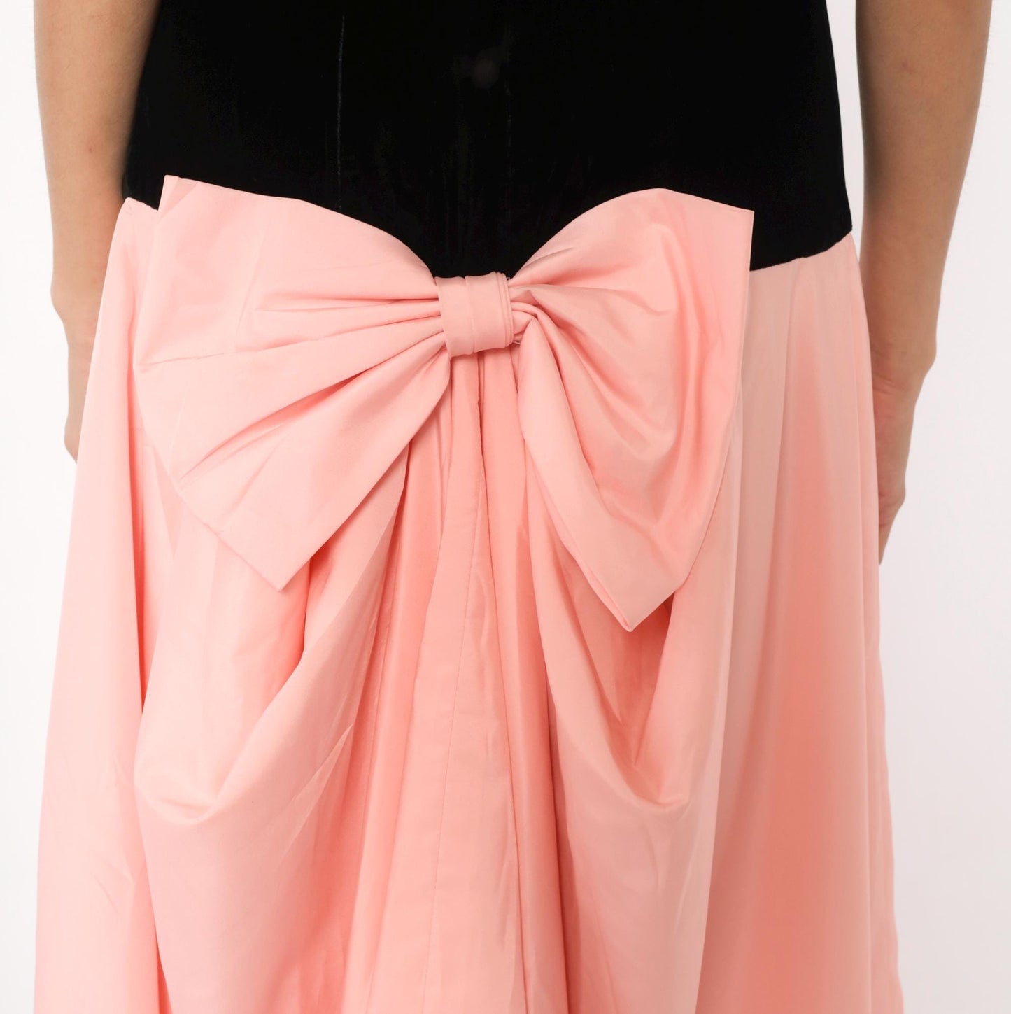 80s S.G. Gilbert Black Velvet Puff Sleeve Maxi Dress Pink Satin Bow Large